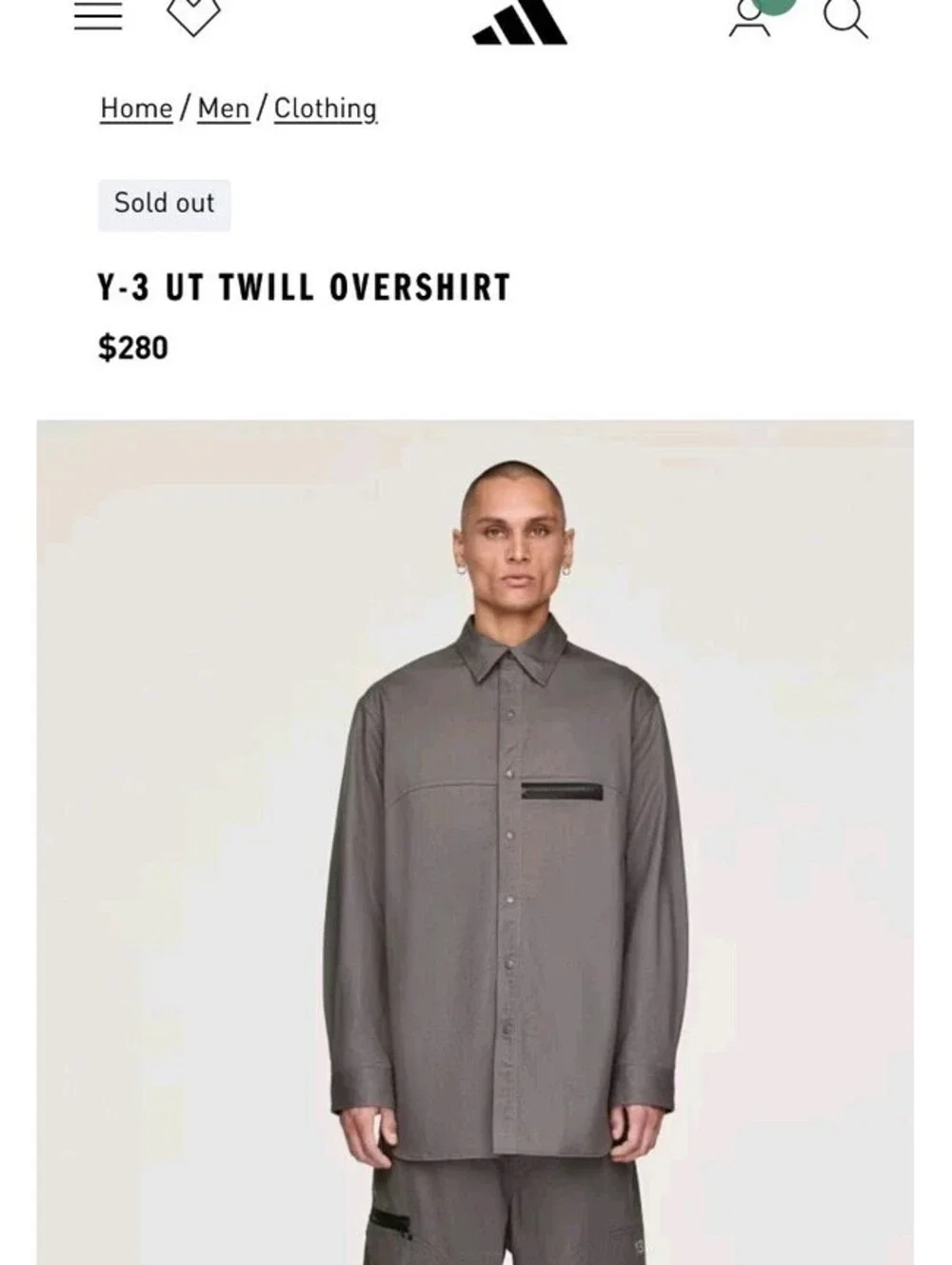 Adidas Y-3 UT Twill Overshirt Utility Style KB2079 Grey Large NWT Yohji Yamamoto